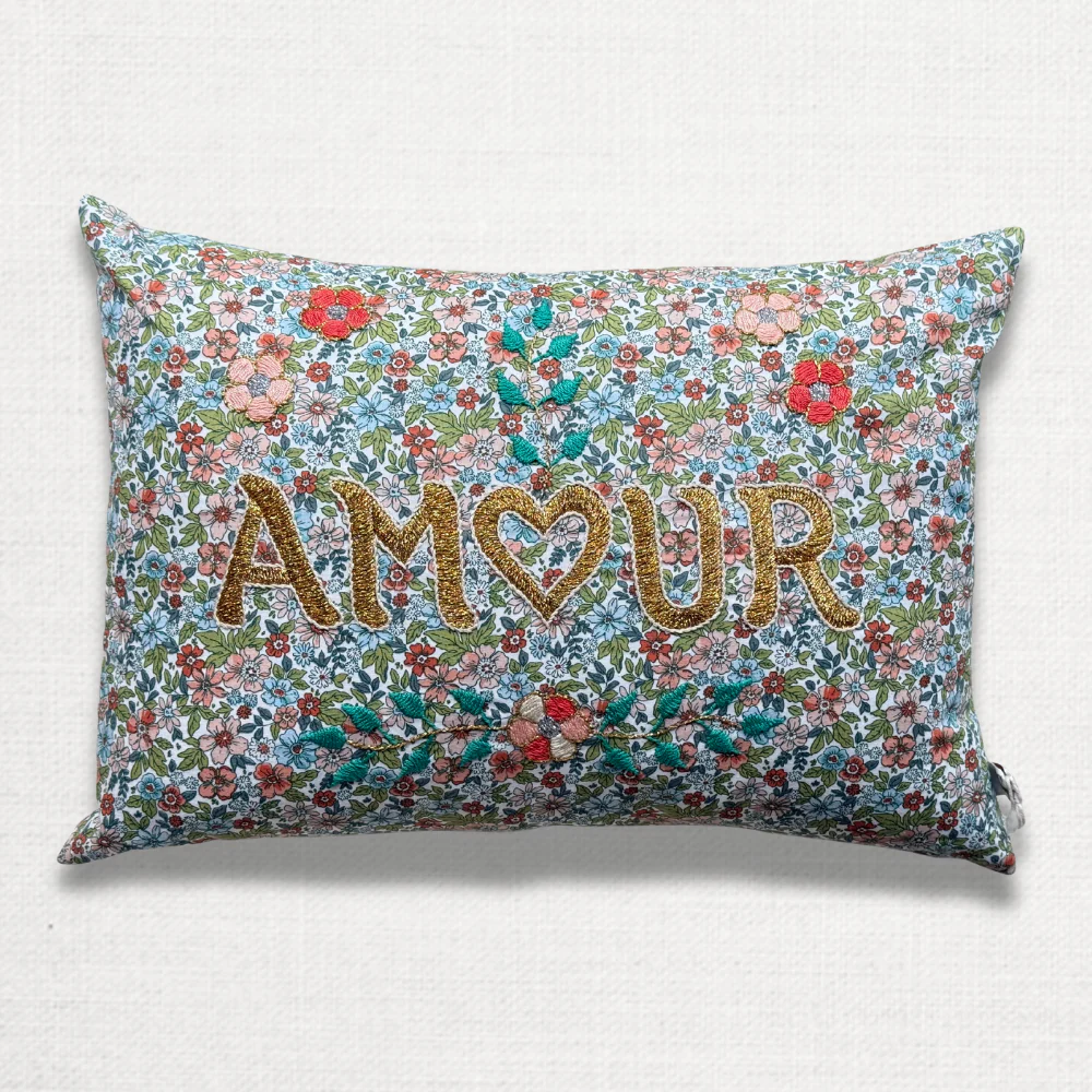 "Amour" Embroidered Cushion (26-08)