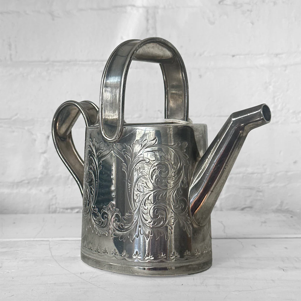Antique Engraved Silver-Plated Watering Can Teapot