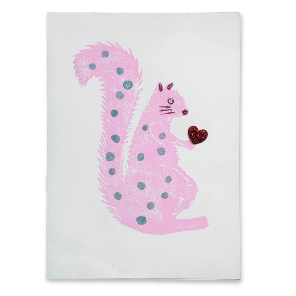 Block Printed Pinkie the Girl Folded Card