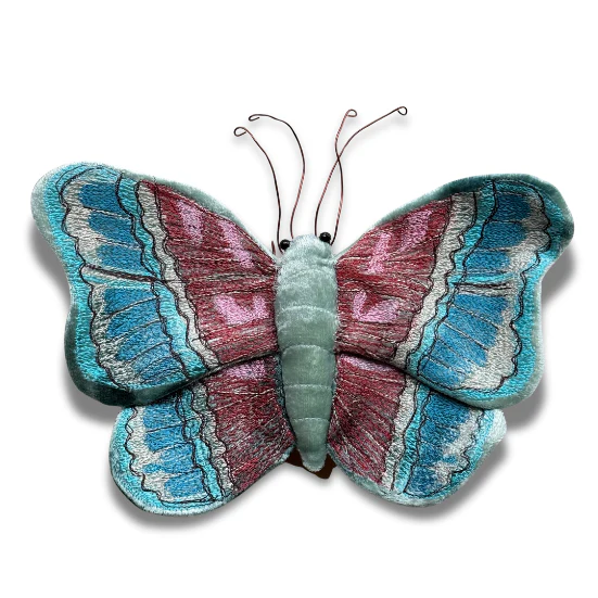 Butterfly Silk Velvet Embroidered Butterfly in Shaded Indigo