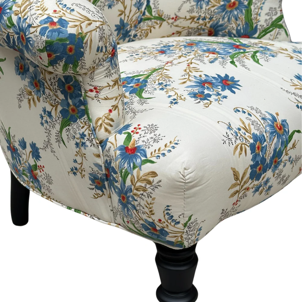 Custom Baronet Chair in Décors Barbares Ete Moscovit Indigo Fabric - Image 2