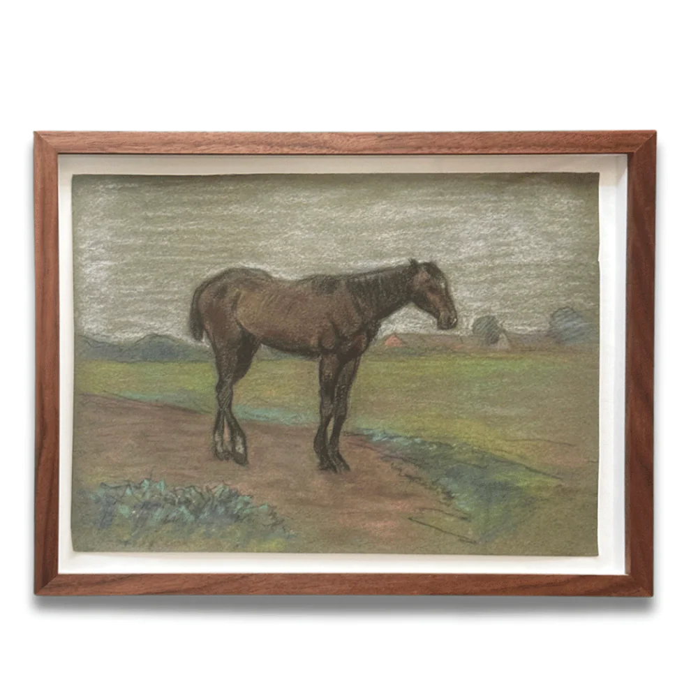 Evert Rabbers Framed "Horse" Pastel Drawing