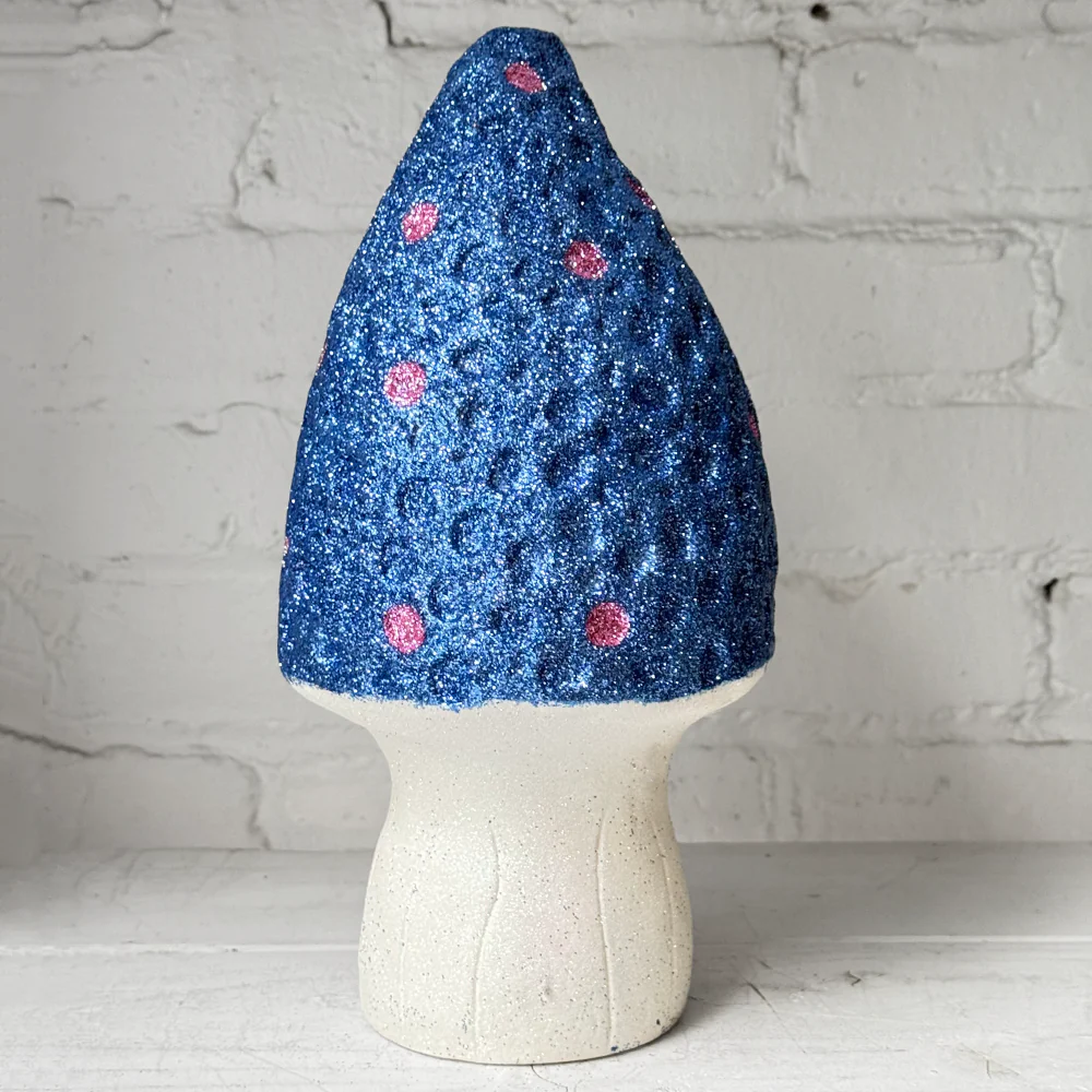 Glitter Morel Mushroom in Blue with Few Pink Dots