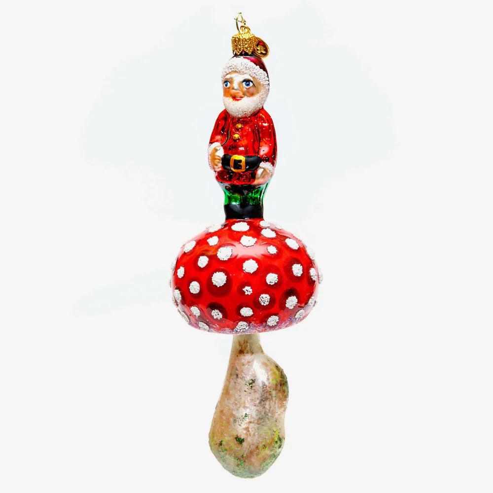 Santa Gnome on Mushroom Ornament