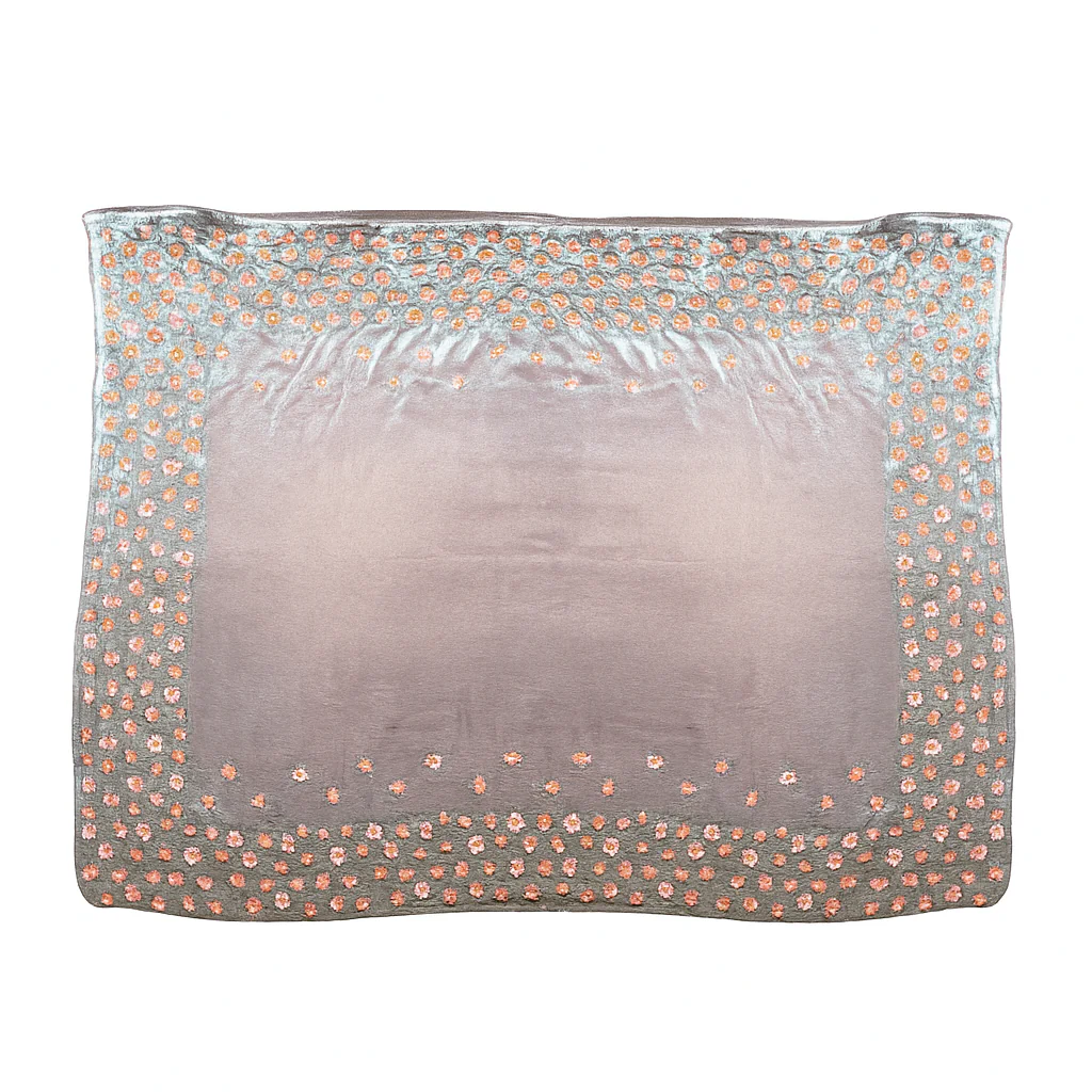 Happy Flower Frame Embroidered Silk Velvet Throw in Lavender - Image 2