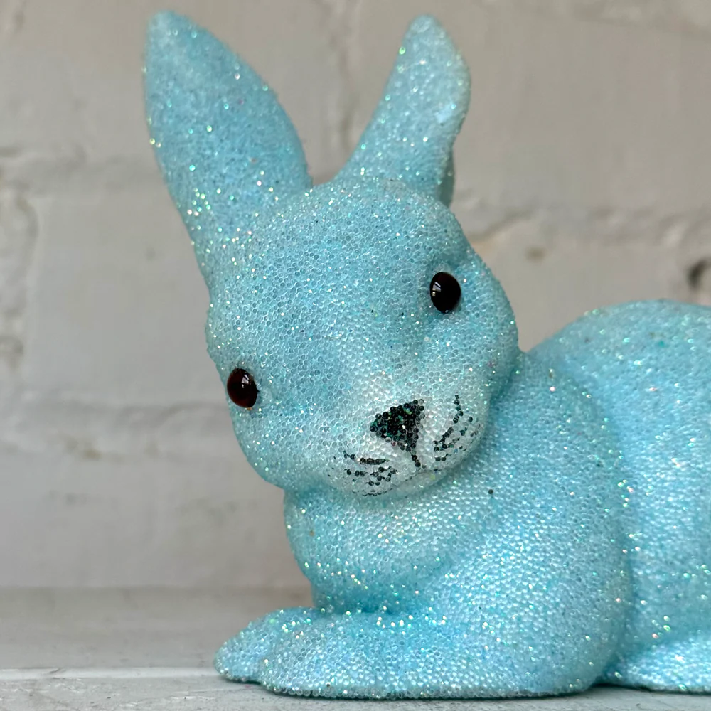 Ino Schaller Lying Beaded Glitter Bunny in Light Blue with Tail - Image 2