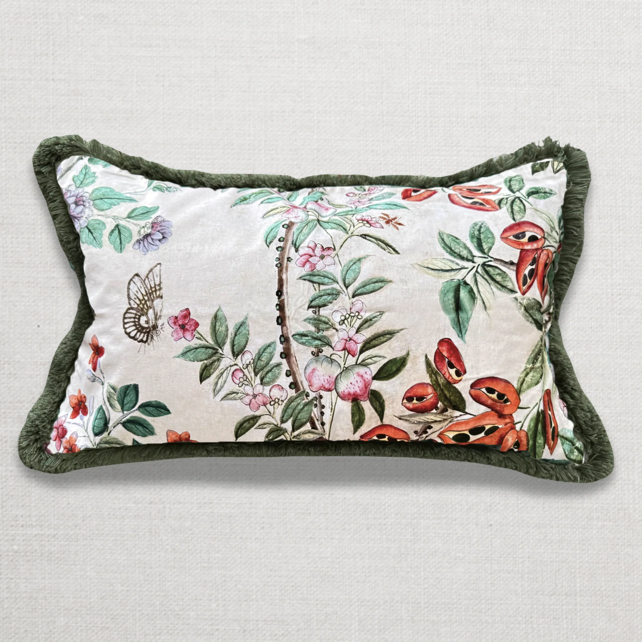 Large Canton Fringe Pillow in Green (No. 70A) with Linen Backing (#MD-03)