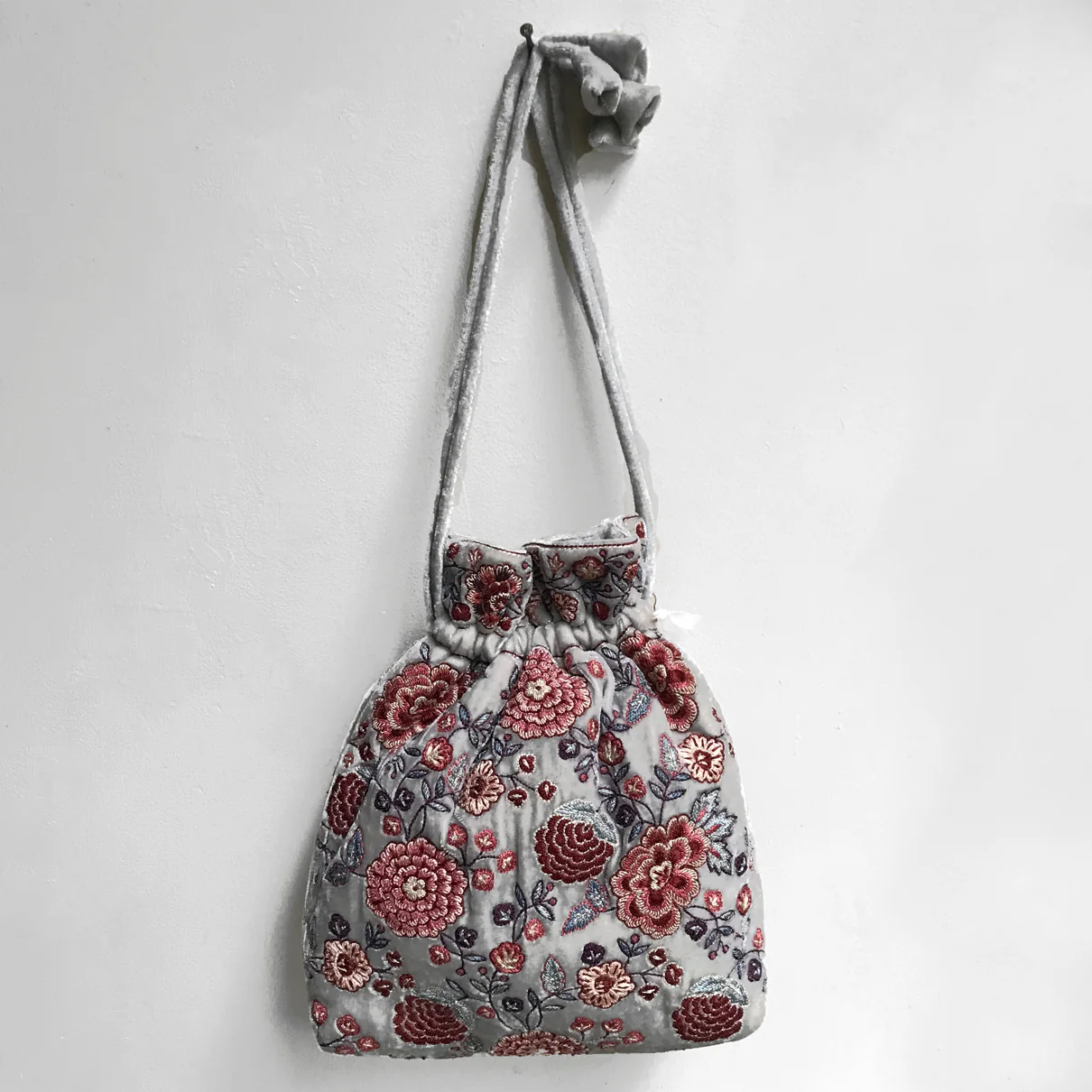 Maria Silk Velvet Large Pouch in Light Blue - Image 2