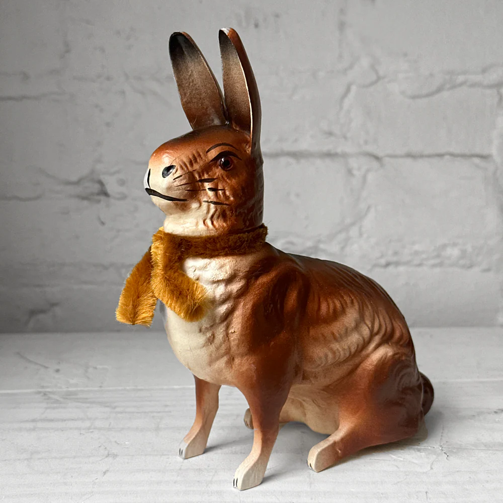 Papier-Mâché Sitting Rabbit with Brown Neck Tie