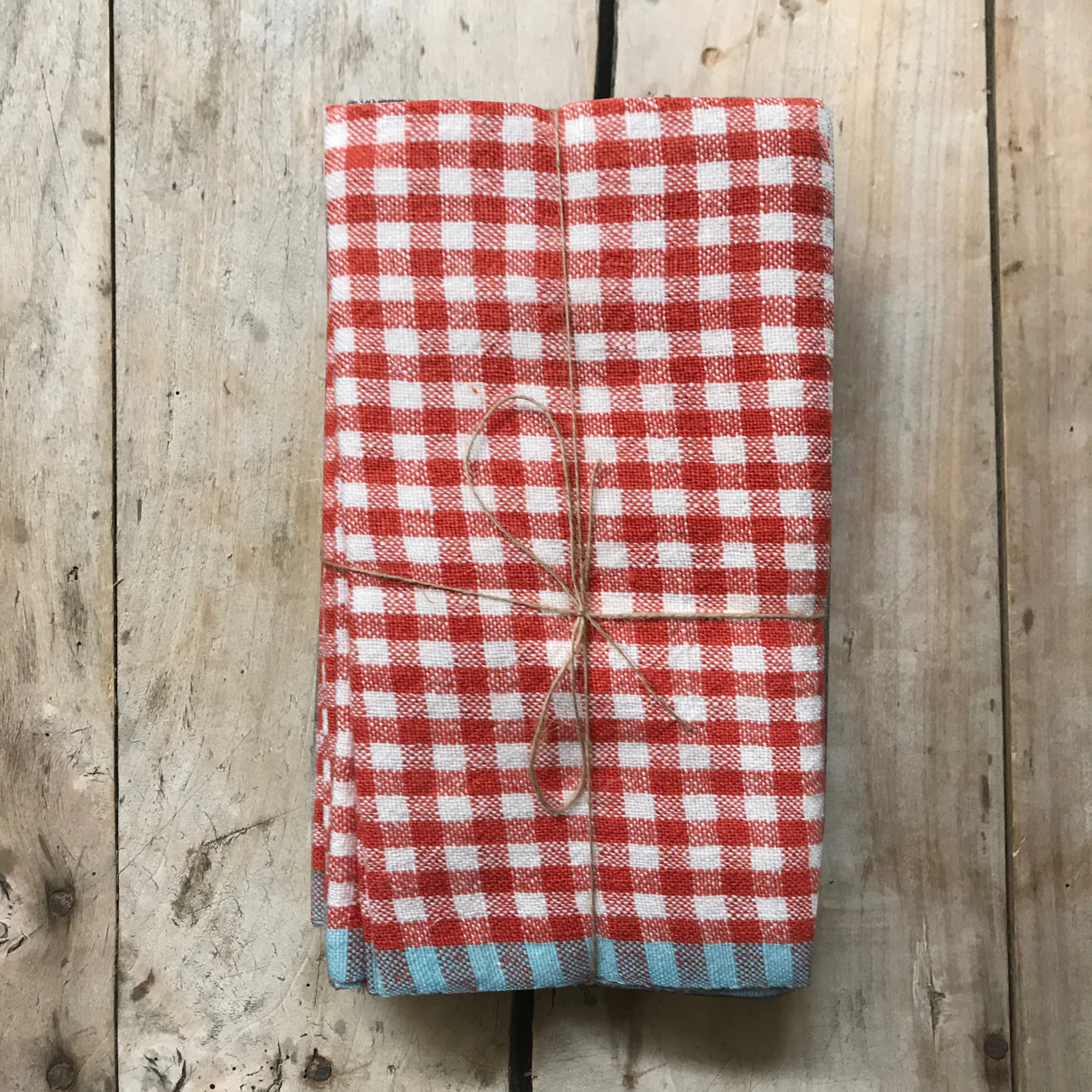 Set of 4 Gingham Napkins in Orange & Aqua