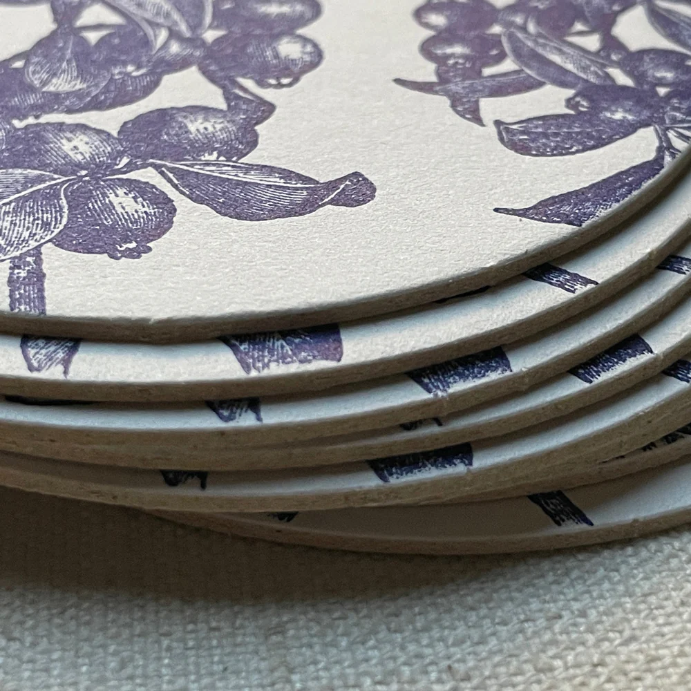 Set of 8 Letterpress Blueberry Coasters - Image 2