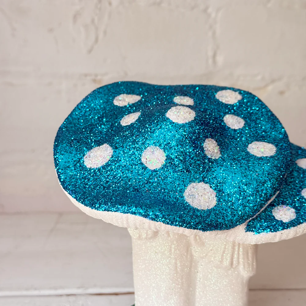 Small Glitter Mushroom Couple in Teal & White - Image 2