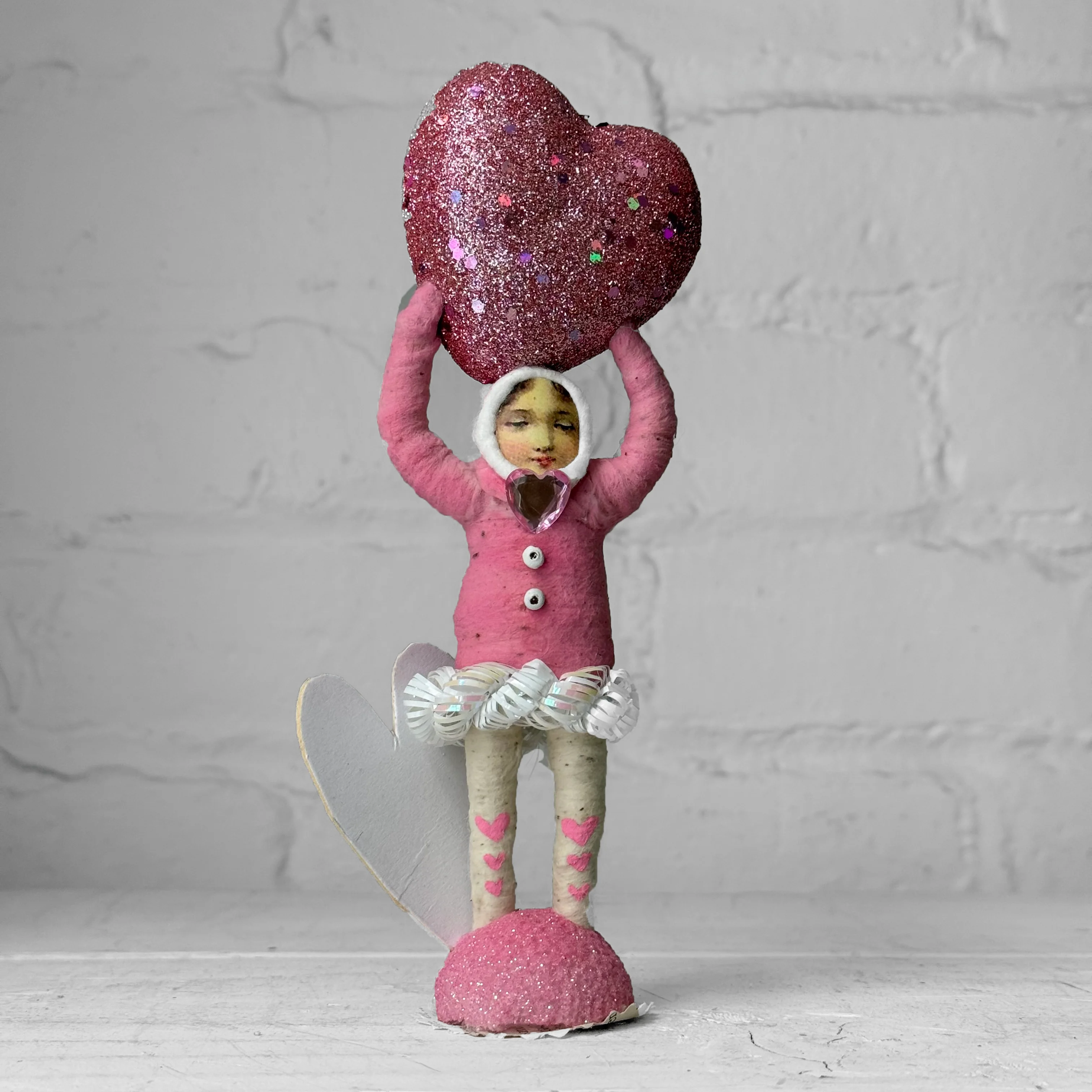 Spun Cotton Pink Valentine's Day Girl with Pink Heart #12