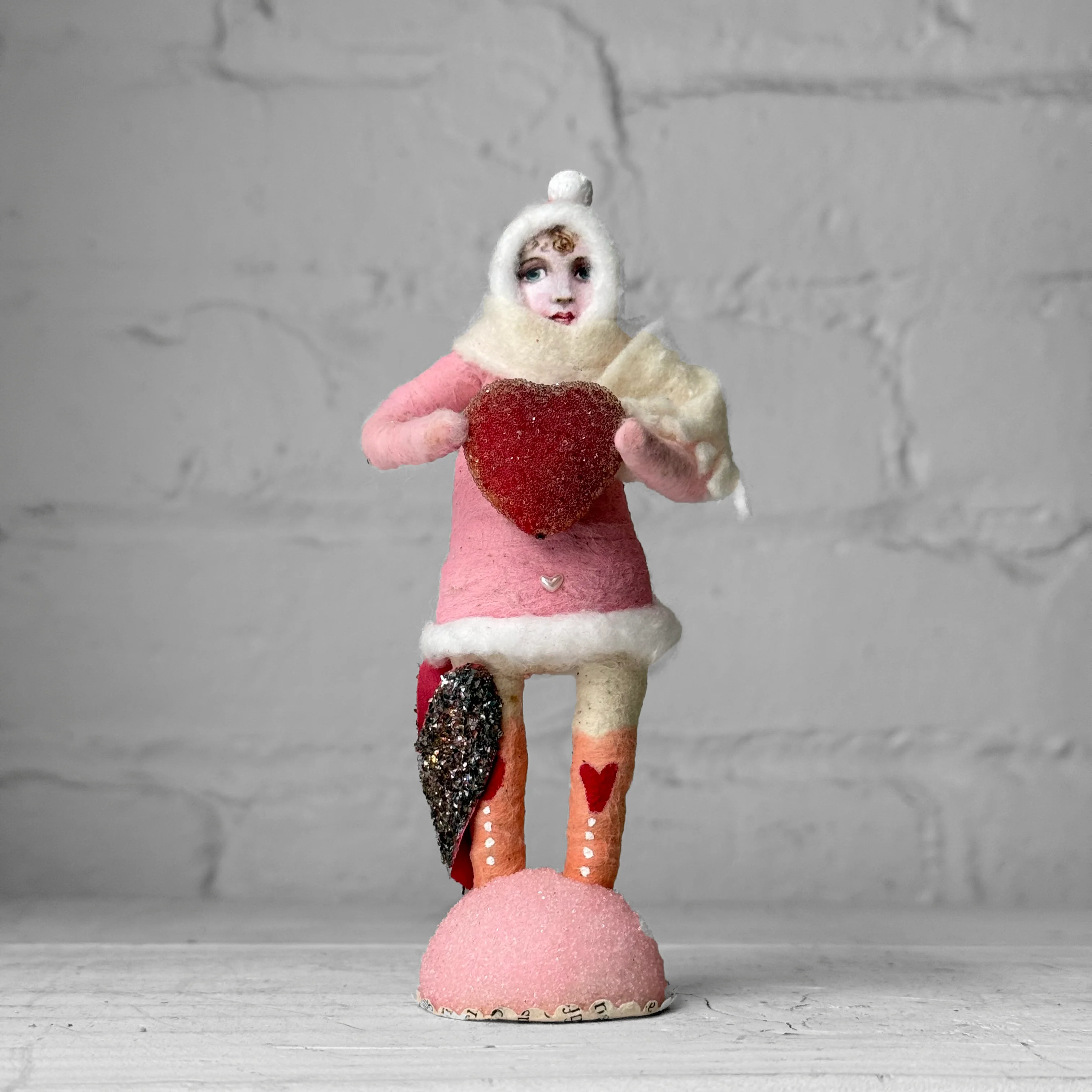Spun Cotton Valentine's Day Girl with Scarf and Heart #9