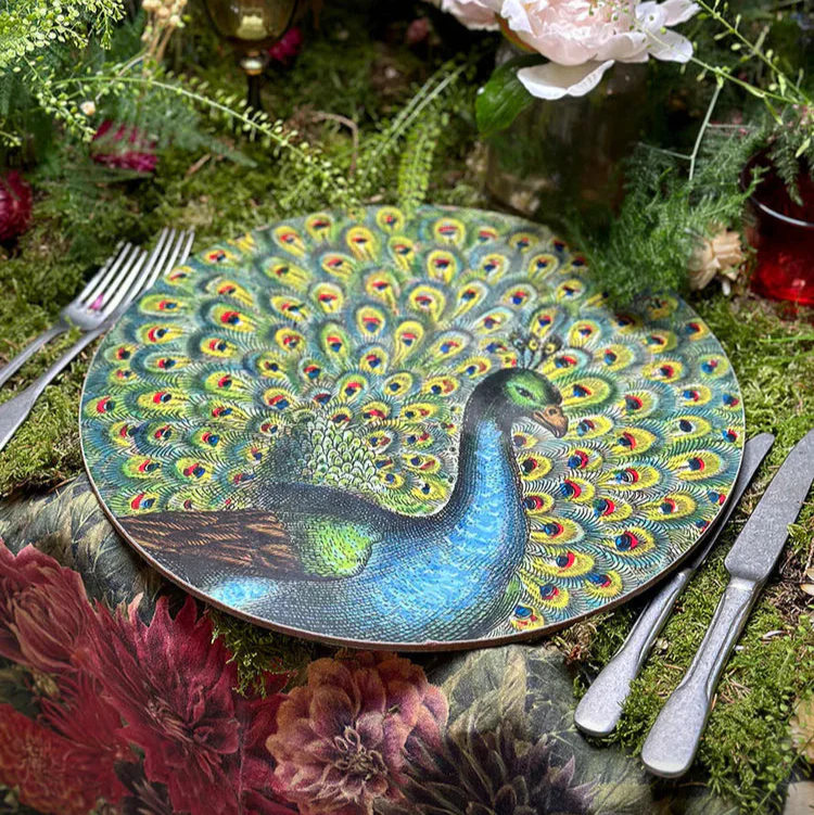 Summerill & Bishop x John Derian 'Peacock' Round Cork-Backed Placemat - Image 3
