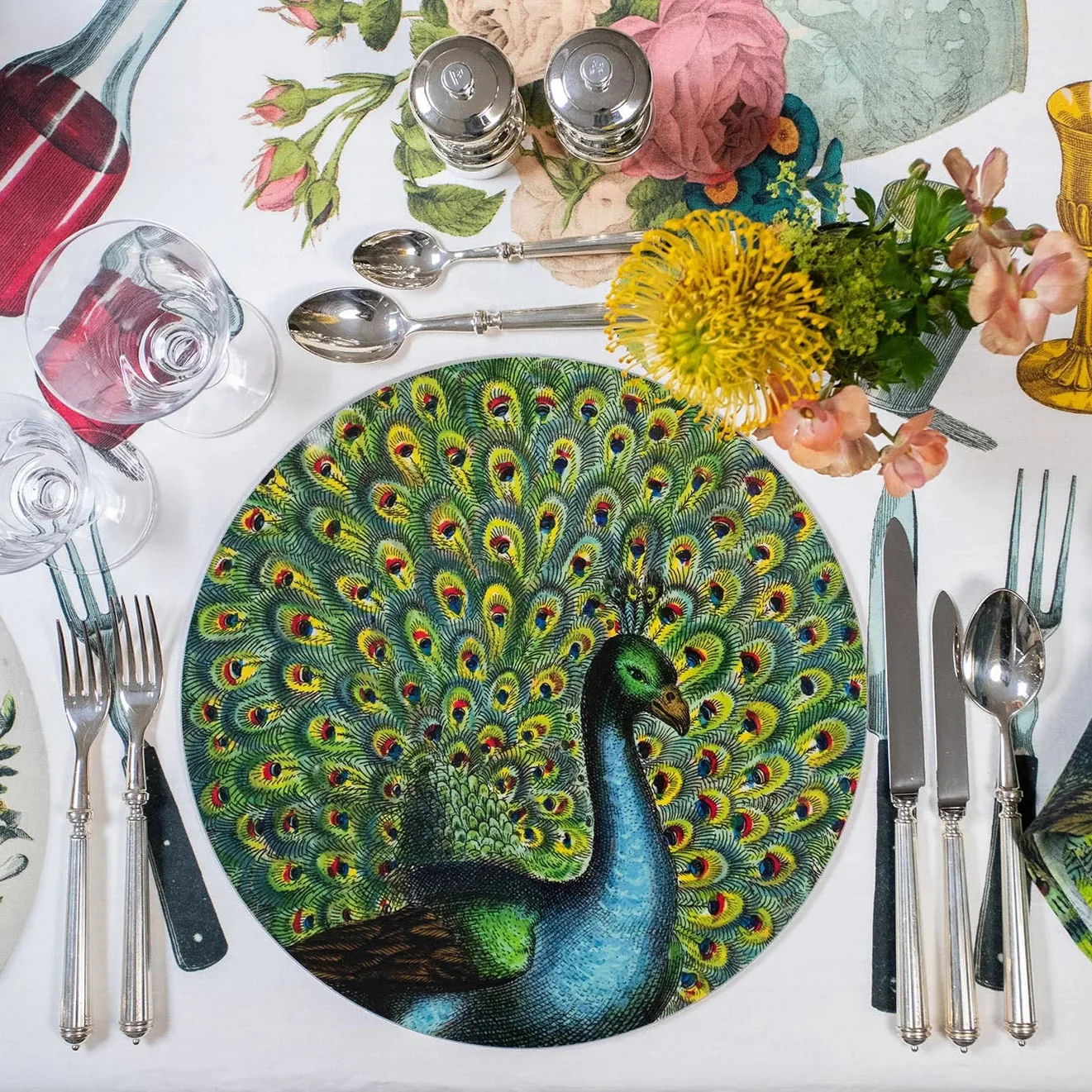 Summerill & Bishop x John Derian 'Peacock' Round Cork-Backed Placemat - Image 5