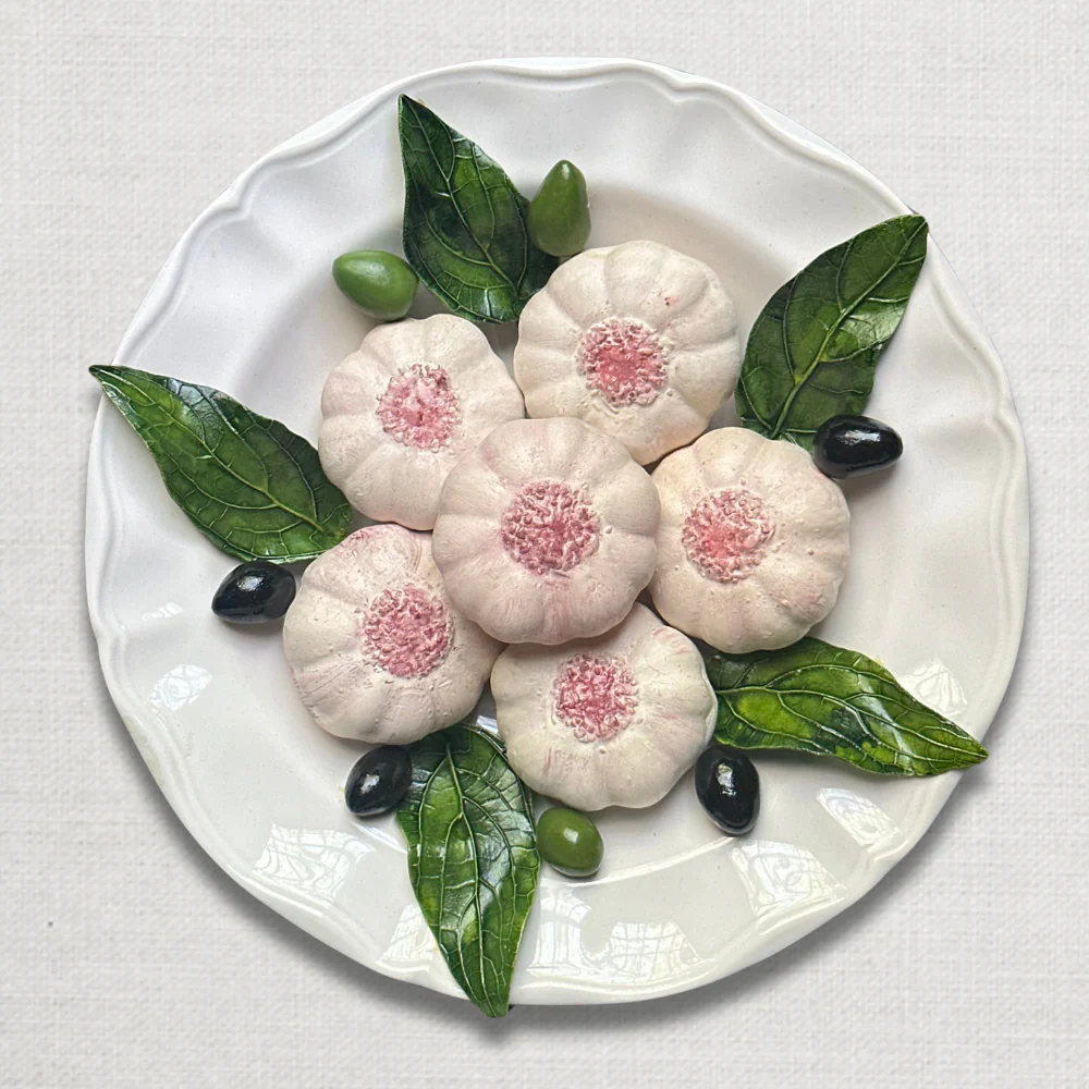 Christine Viennet Garlic and Olives Trompe l'Oeil  Porcelain Plate (#02)